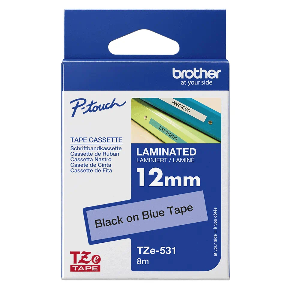 Banda Etichete Brother TZe531, Laminata, Negru pe Albastru, 12mm/8m [2]