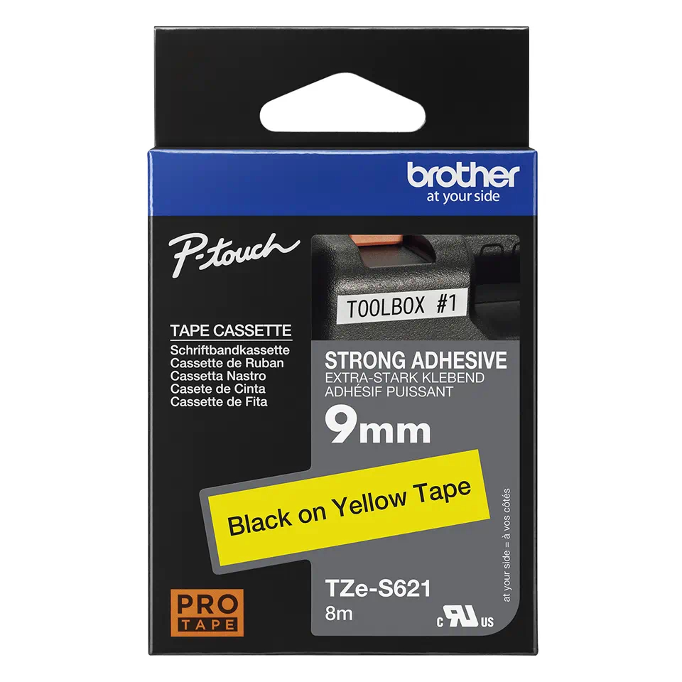 Banda Etichete Brother TZeS621, Laminată, Negru pe Galben, 9mm/8m [2]