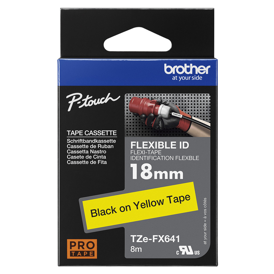 Banda Etichete Brother TZeFX641, Laminată, Negru pe Galben, 18mm/8m [2]