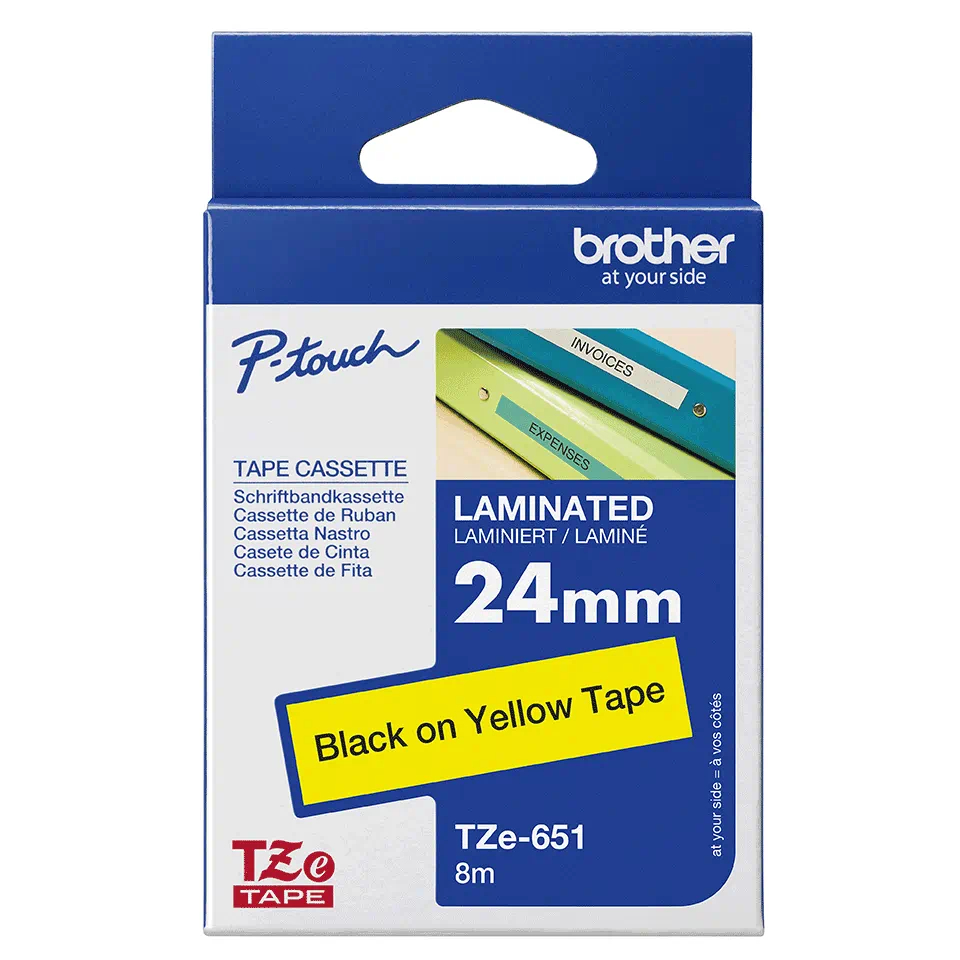 Banda Etichete Brother TZe651, Laminata, Negru pe Galben, 24mm/8m [2]