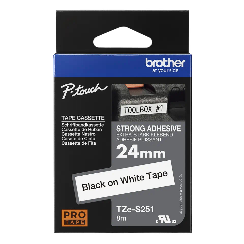 Banda Etichete Brother TZeS251, Laminată, Negru pe Alb, 24mm/8m [2]