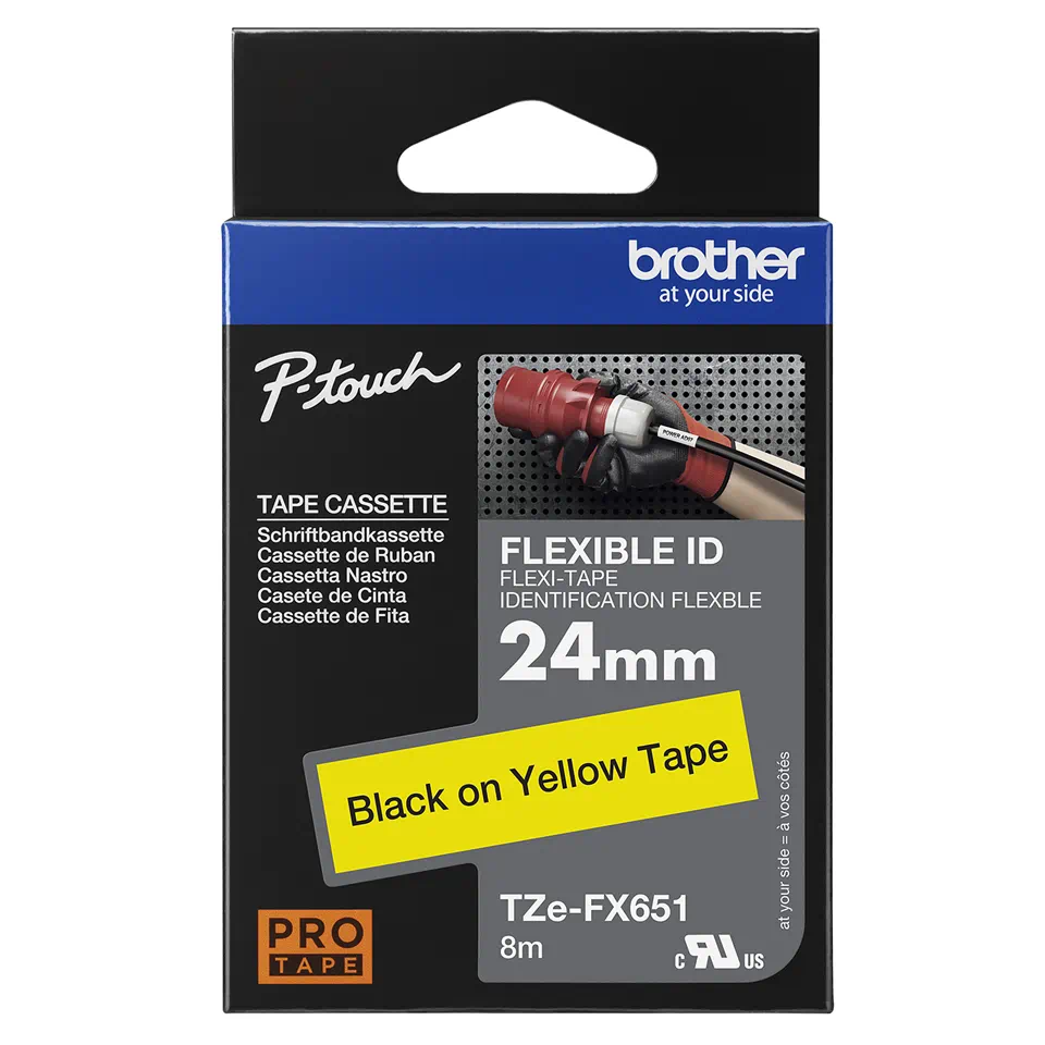 Banda Etichete Brother TZeFX651, Laminata, Negru pe Galben, 24mm/8m [2]