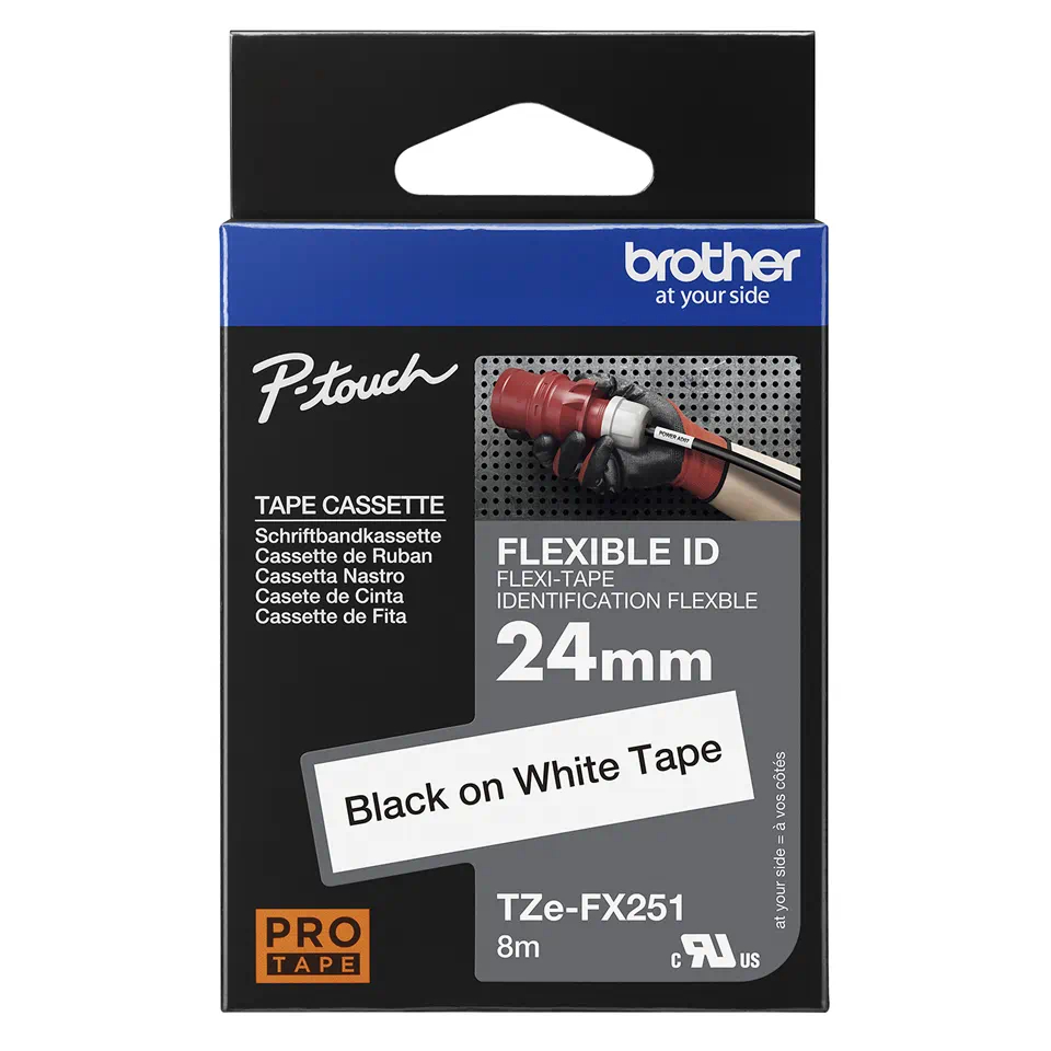 Banda Etichete Brother TZeFX251, Laminata, Negru pe  Alb, 24mm/8m [2]
