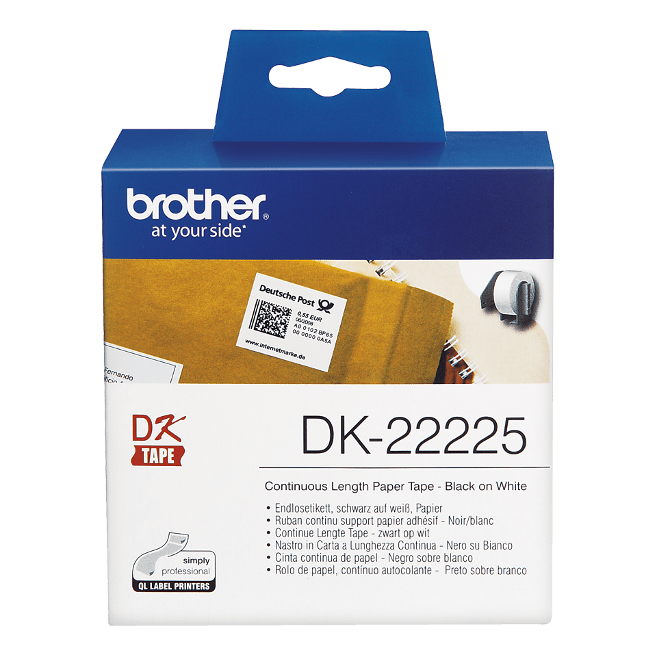 Rolă de hârtie continuă originală Brother DK-22225 – negru pe alb, lățime de 38mm [2]