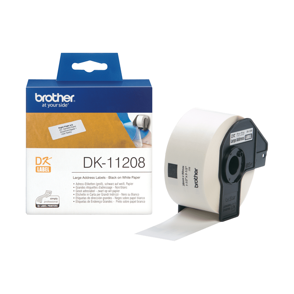 Rolă de etichete originală Brother DK-11208 – negru pe alb, 38mm x 90mm [2]