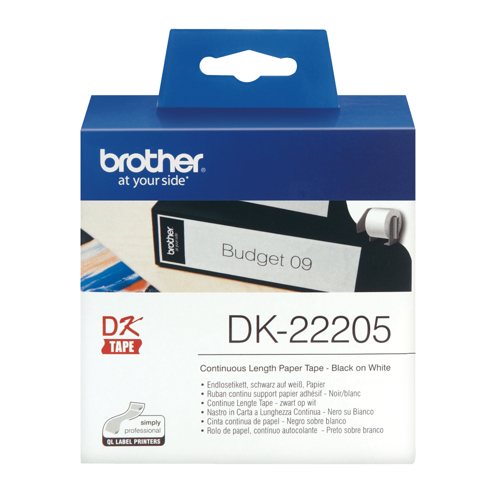 Rolă de etichete originală Brother DK-22205 de lungime continuă – negru pe alb, 62mm lățime [2]