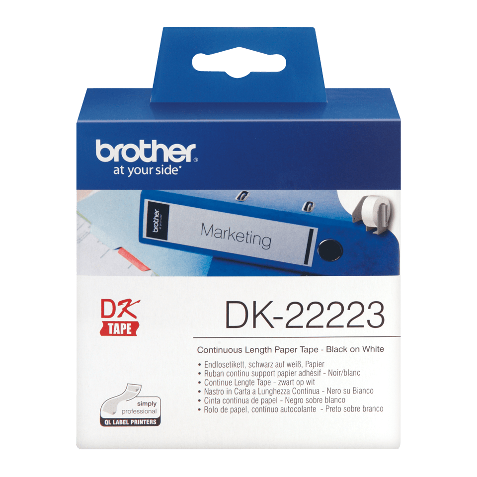 Rolă de etichete continuă originală Brother DK-22223 – negru pe alb, lățime de 50mm [3]