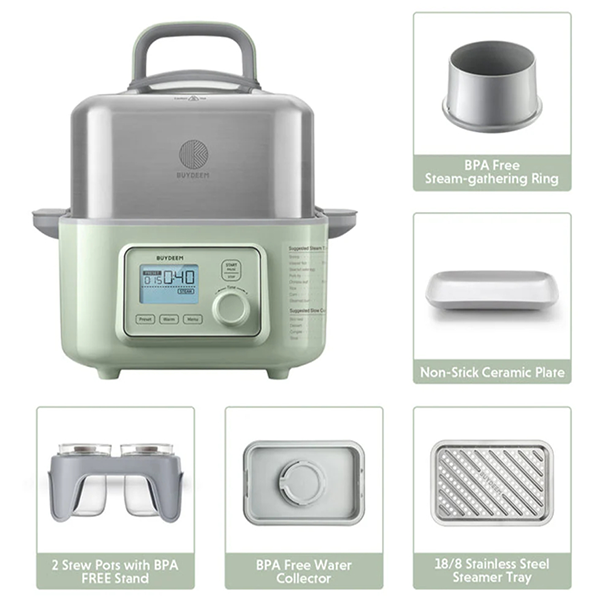 BUYDEEM Multi function Digital Food Steamer, model G564, color Cozy Greenish, EU [4]