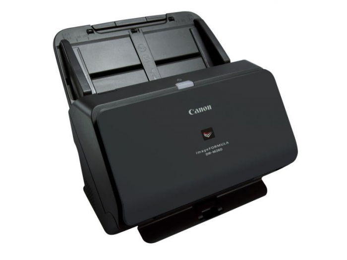 Scanner Canon DRM260, Sheetfed  dimensiune A4, Viteza de scanare: Alb- negru:, 60 ppm/120 ipm, Color:, 60 ppm/120 ,Senzor CMOS CIS cu 1 linie, Sursa de lumina LED RGB, Rezolutie optica 600 dpi, , Capacitate alimentator 80 coli (80 g/mp), Software inclus: Driver ISIS/TWAIN, CaptureOnTouch [1]