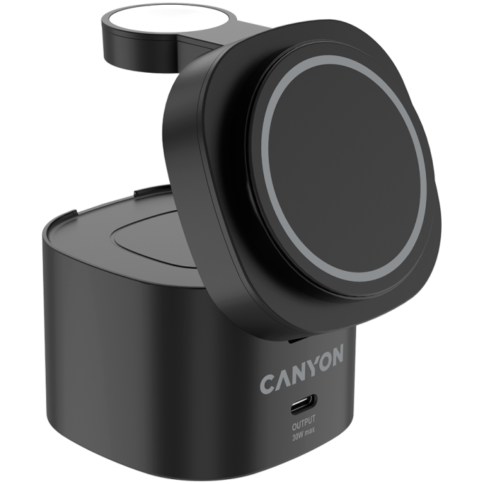 Canyon 4 in 1 Wireless Charging Stand, 30W max, Size: 70x70x70.3mm, weight: 414g, with 65W charger and 1M cable, black [3]