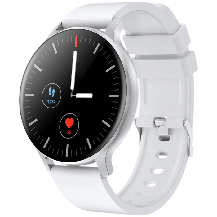 CANYON Badian SW-68, Smartwatch, Realtek 8762CK, 1.28''TFT 240x240px; RAM : 160KB, Lithium-ion polymer battery, 3.7V 190mAh Include, Silver Zinc alloy middle frame + plastic bottom case+ white Silicon [2]
