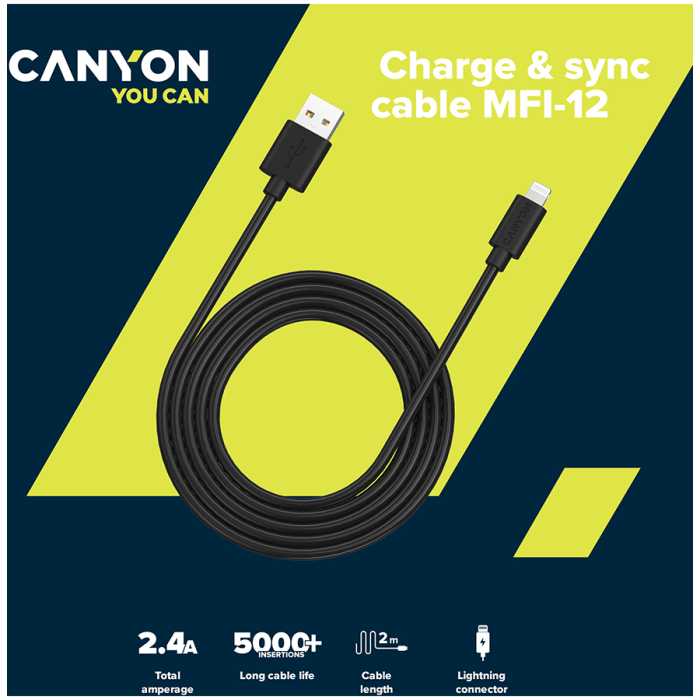 CANYON cable MFI-12 USB-A to Lightning 2m White [3]