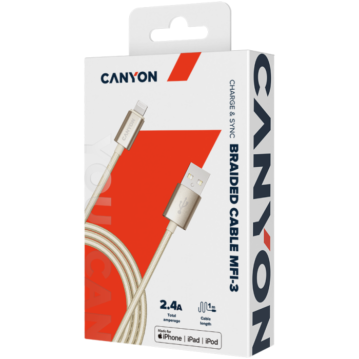 CANYON cable MFI-3 Lightning 12W 1m Gold [3]