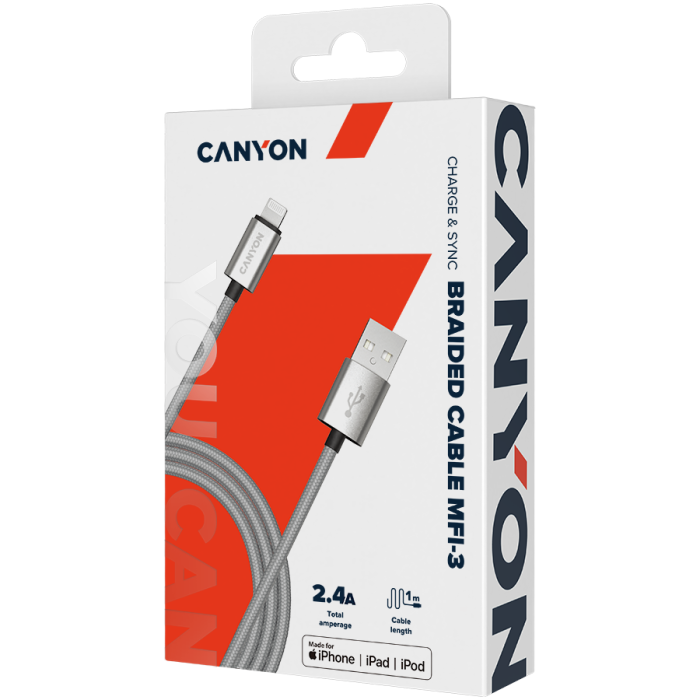 CANYON cable MFI-3 Lightning 12W 1m Grey [3]