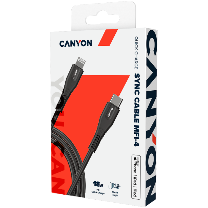 CANYON cable MFI-4 Type-C to Lightning 1.2m Black [4]