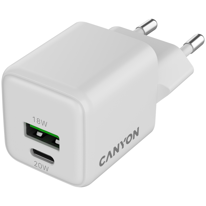 CANYON charger CU20AC GaN 20W 1xPD 1xQC EU White [2]