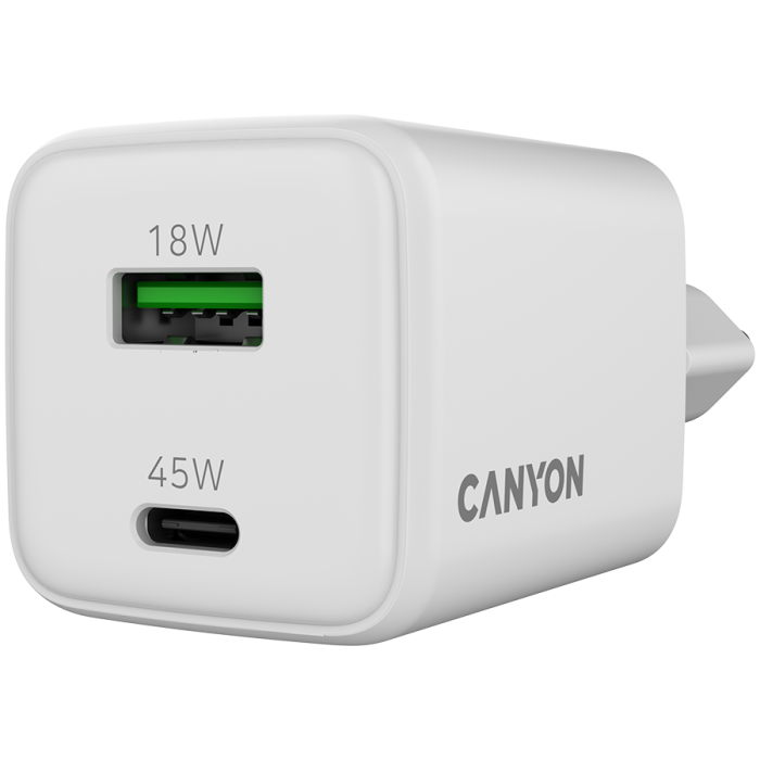 CANYON charger CU45AC GaN 45W 1xPD 1xQC EU White [5]