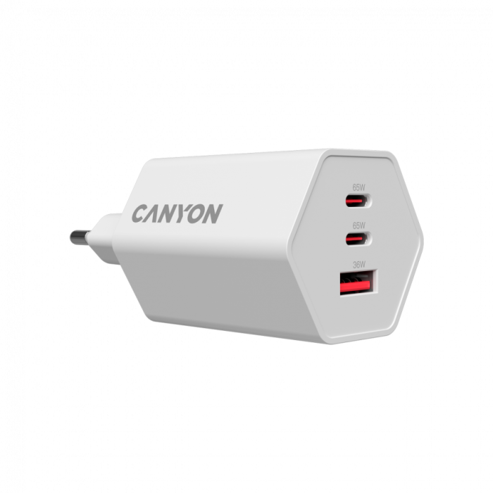 CANYON charger HEXAGON 65 GaN 65W 2xPD 1xQC EU White [4]