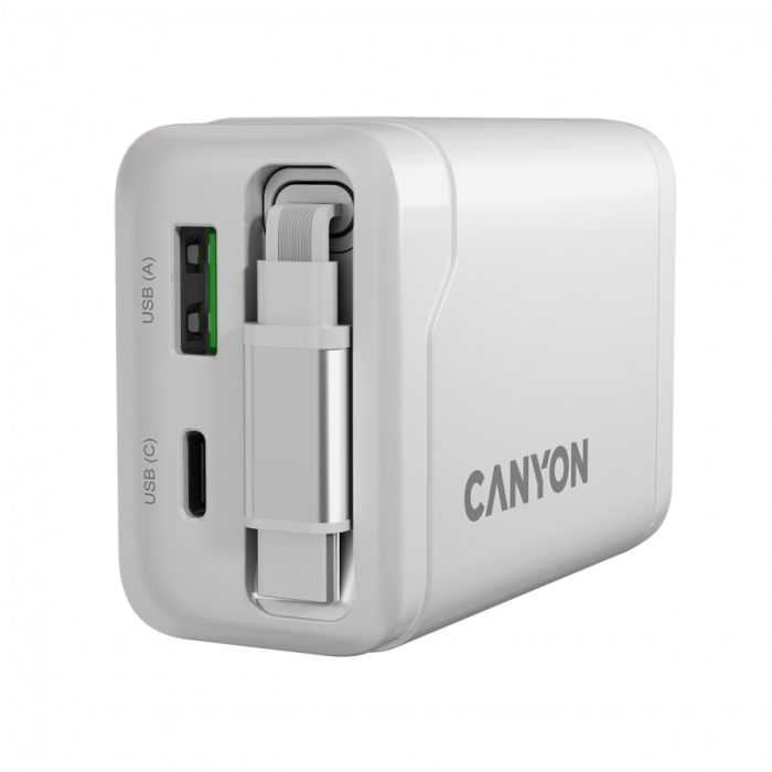 CANYON charger OnCharge 65RC Build-In Cable USB-C 65W 1xPD 1xQC EU White [8]