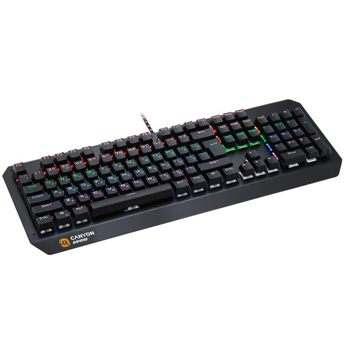 CANYON Hazard GK-6, Wired multimedia gaming keyboard with lighting effect, 108pcs rainbow LED, Numbers 104keys, EN double injection layout, cable length 1.8M, 450.5*163.7*42mm, 0.90kg, color black [5]
