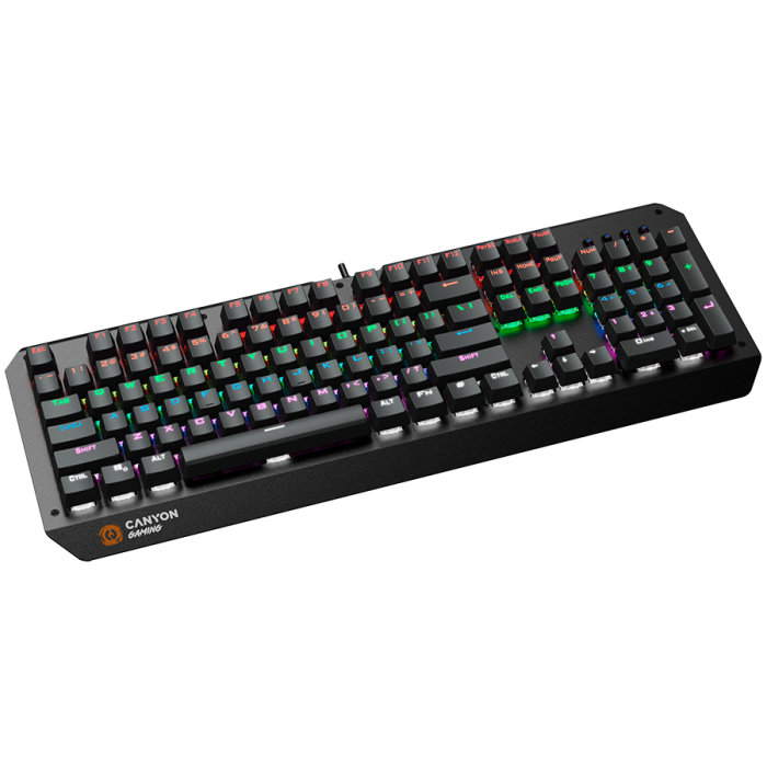 CANYON Hazard GK-6, Wired multimedia gaming keyboard with lighting effect, 108pcs rainbow LED, Numbers 104keys, EN double injection layout, cable length 1.8M, 450.5*163.7*42mm, 0.90kg, color black [4]
