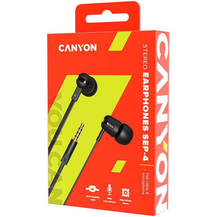 CANYON headphones SEP-4 Mic Flat 1.2m Black [3]