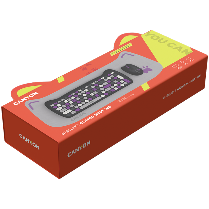 CANYON HSET-W6 EN Keyboard+Mouse Kitty Edition AAA+АА Wireless Violet [6]
