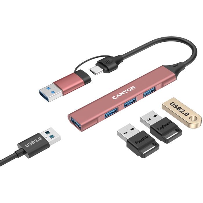 CANYON hub DS-02 4in1 USB-A/C Pink [4]