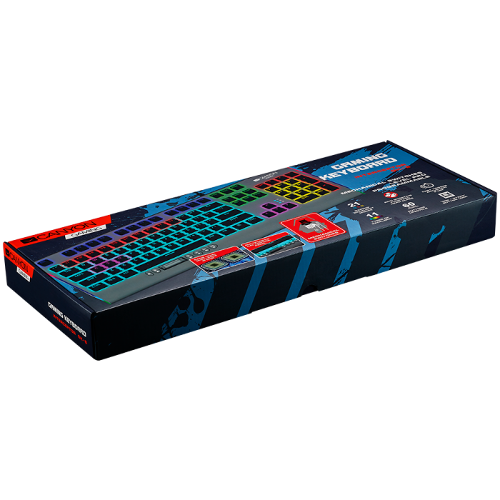 CANYON Interceptor GK-8, Wired multimedia gaming keyboard with lighting effect, 20pcs rainbow LED & 19pcs RGB light, Numbers 104keys, EN double injection layout, cable length 1.8M, 446*160*40mm, 0.98k [4]