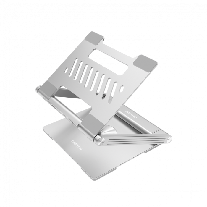 Canyon Laptop stands with hub, TYPE C F to HDMI2.0+2USB3.0+USBC3.0+RJ45+PD, TYEP C TO C cable 1m white with Emarker: HUSB332A, Material: Aluminum case+ABS+PS, Size: 245x240x27.2+/-0.3mm, Weight:1304g [1]