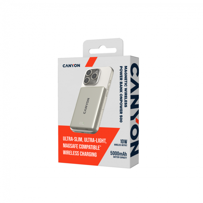 CANYON magnetic power bank OnPower 500 PD20W 5000mAh Aluminium Star Grey [6]