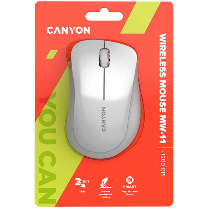 CANYON MW-11, 2.4 GHz Wireless mouse ,with 3 buttons, DPI 1200, Battery:AAA*2pcs ,pearl white grey67*109*38mm 0.063kg [4]