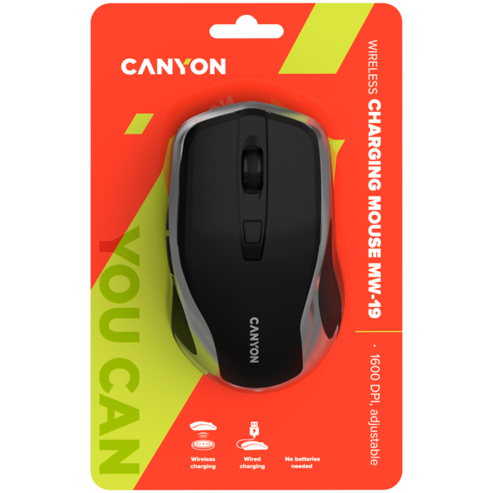 CANYON MW-19, 2.4GHz Wireless Rechargeable Mouse with Pixart sensor, 6keys, Silent switch for right/left keys,Add NTCDPI: 800/1200/1600, Max. usage 50 hours for one time full charged, 300mAh Li-poly b [5]