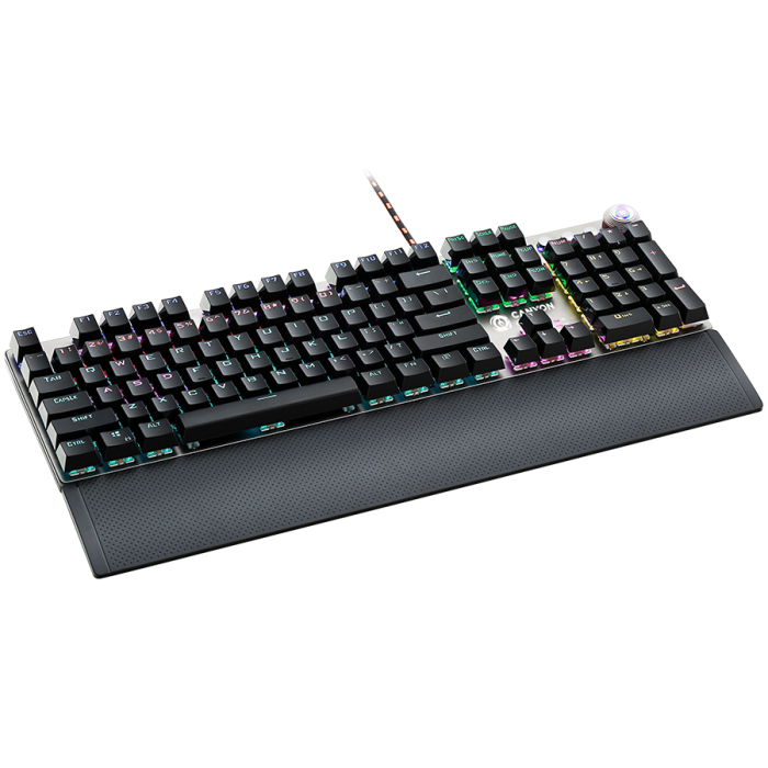 CANYON Nightfall GK-7, Wired Gaming Keyboard,Black 104 mechanical switches,60 million times key life, 22 types of lights,Removable magnetic wrist rest,4 Multifunctional control knob,Trigger actuation  [2]