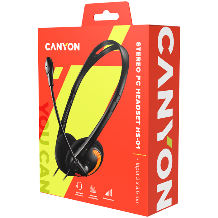 CANYON PC headset HS-01 PC Mic Flat 1.8m Black Orange [3]