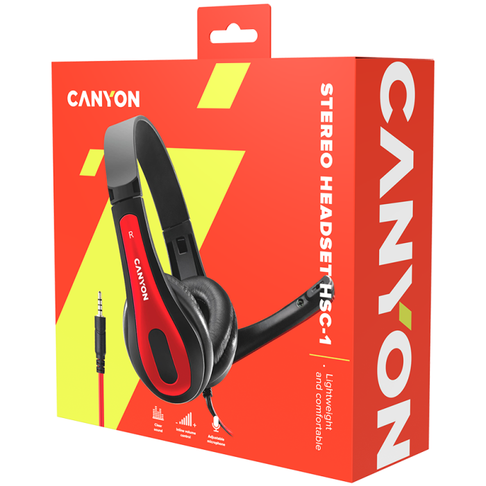 CANYON PC headset HSC-1 PC Mic Flat 2m Black Red [6]