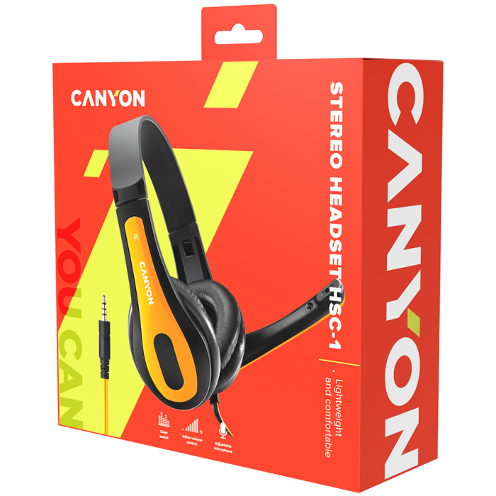 CANYON PC headset HSC-1 PC Mic Flat 2m Black Yellow [6]