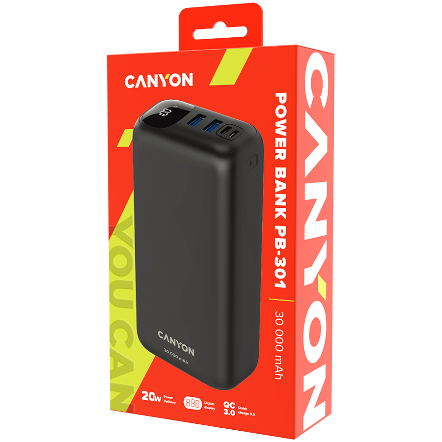 CANYON power bank PB-301 LED 30000 mAh PD 20W QC 3.0 Black [4]