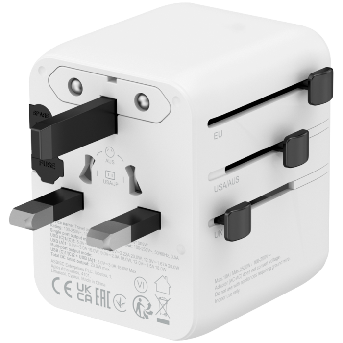 CANYON Travel Adapter OnTour 20 EU/UK/US/AUS 20W  White [5]