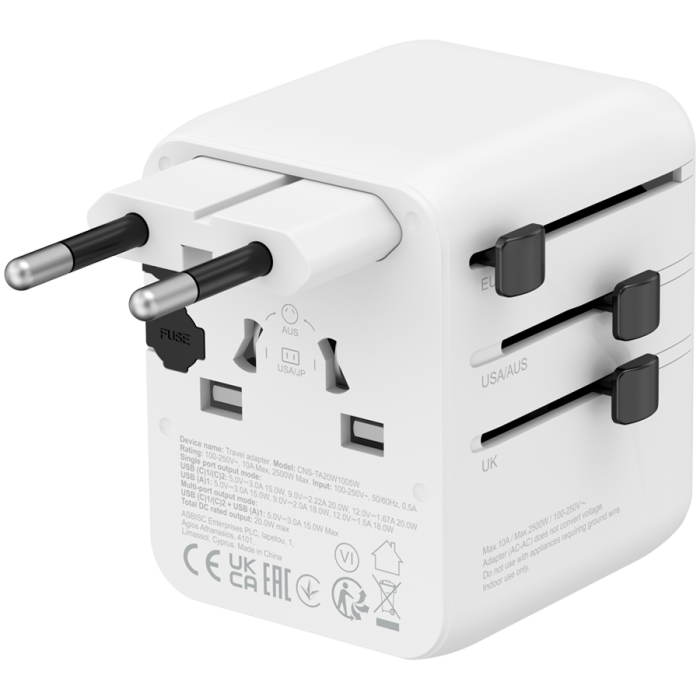 CANYON Travel Adapter OnTour 20 EU/UK/US/AUS 20W  White [2]