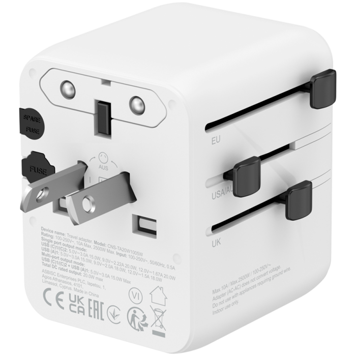 CANYON Travel Adapter OnTour 20 EU/UK/US/AUS 20W  White [4]