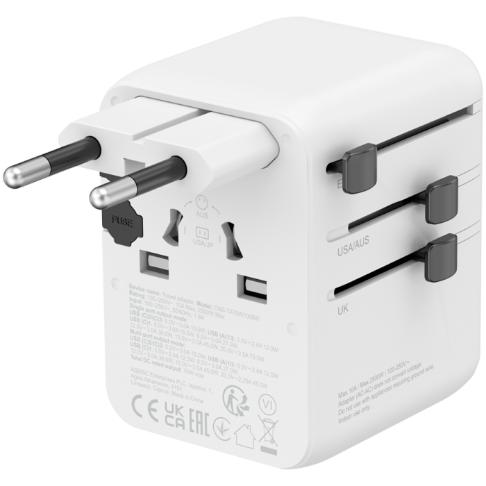 CANYON Travel Adapter OnTour 70 EU/UK/US/AUS 70W White [3]