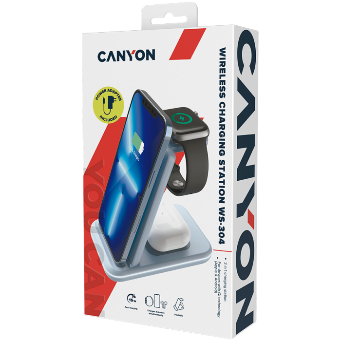 CANYON wireless charger WS-304 15W 3in1 Blue [9]
