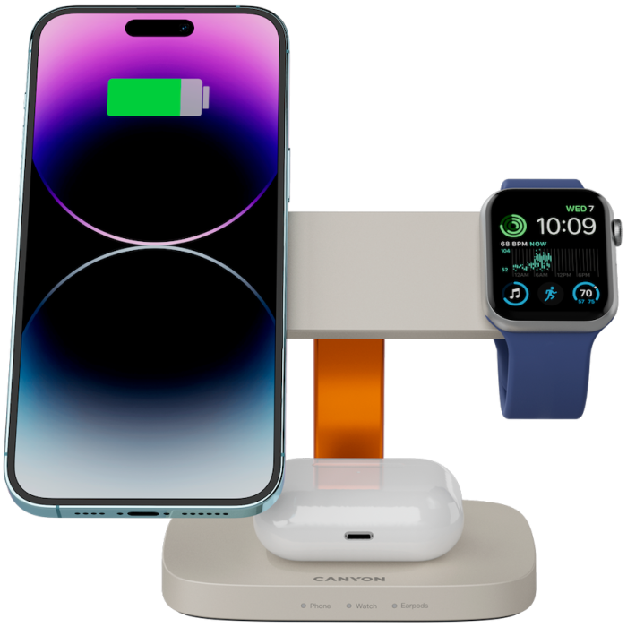 CANYON Wireless Charging Station Hexagon 310 3in1 LightGrey/Orange [5]
