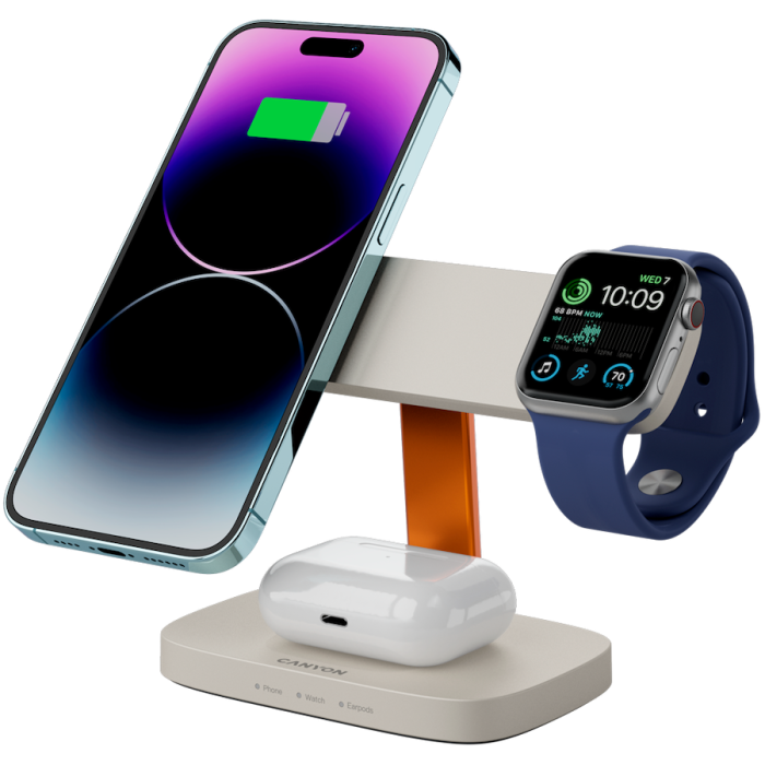 CANYON Wireless Charging Station Hexagon 310 3in1 LightGrey/Orange [6]