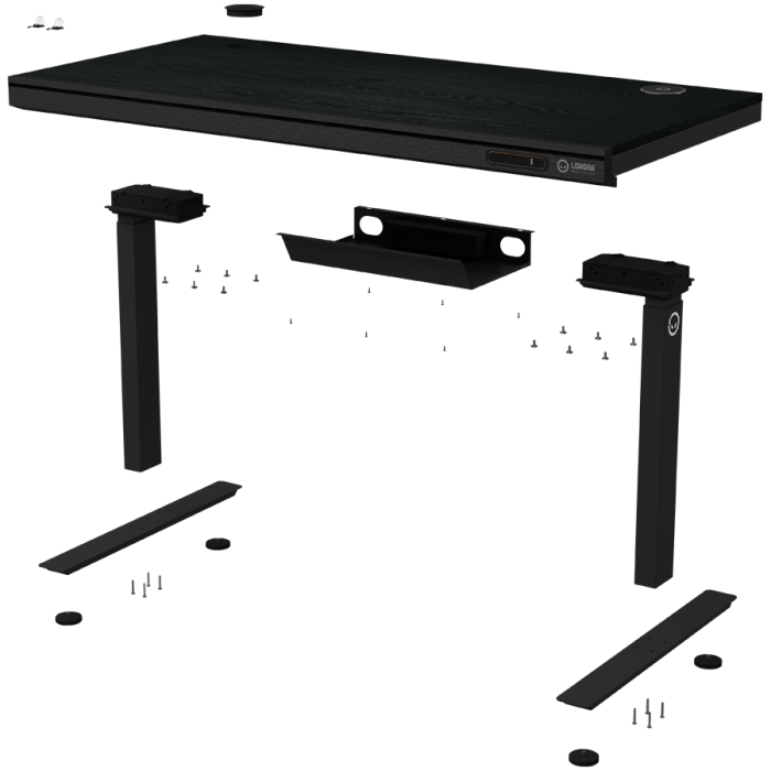 Dual-motor sit/stand adjustable-height gaming desk with wireless charger, RGB lighting, control panel, and USB ports, PB melamine surface tabletop, black. [4]