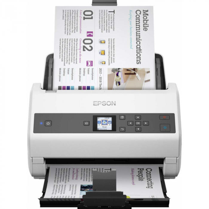 Scanner Epson DS-870, dimensiune A4, tip sheetfed, viteza scanare: 65ppm, rezolutie optica 600x600dpi, ADF 100 pagini, duplex, Fiabilitate ciclu de lucru zilnic 7.000 Pagini,Formate iesire: BMP, JPEG, TIFF, Scanare către multi TIFF, PDF, Scanare către PDFcăutabil, PDF/A, PNG. interfata: USB 3.0 [2]