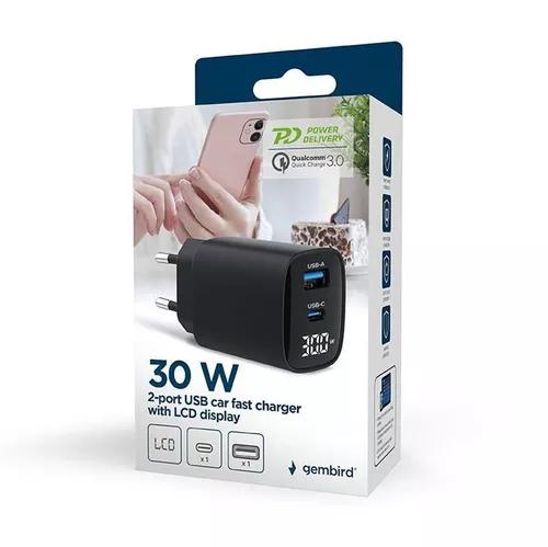 Incarcator retea Gembird TA-UC-PDQC30LCD-BK-01 30W USB-C USB-A negru [1]