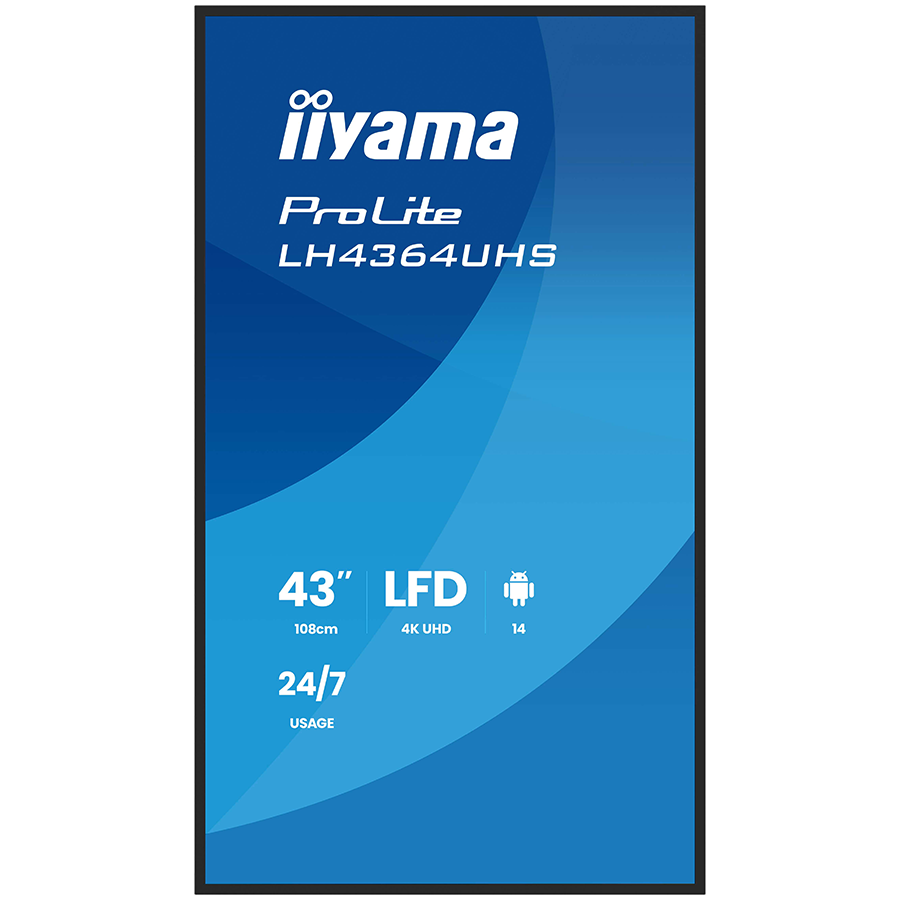 IIYAMA LFD LH4364UHS-B1AG 43'' UHD VA 3840 x 2160 60Hz 500 cd 4000:1 6.5ms Android 14OS iiSignage2 (CMS/DMS), iiShare, iiControl, Landscape and Portrait, Speakers 2x 10W, 2x HDMI, 1x USB-C, 15W PD, US [2]