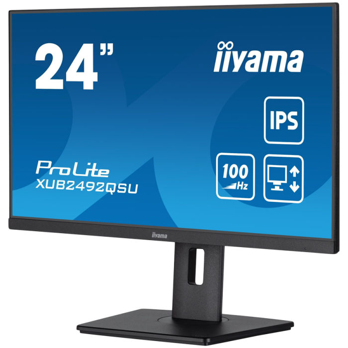 IIYAMA Monitor LED XUB2492QSU-B1 23.8" IPS 2560 x 1440 @100Hz 300 cd/m² 1000:1 0.5ms HDMI DP USB-Hub height, swivel, tilt, pivot (rotation both sides) 3y [3]